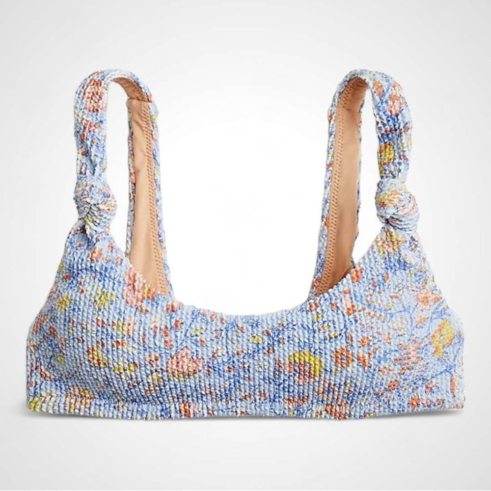 J Crew Size 3X Blue Floral Scrunchie Knotted Scoopneck Bikini Top NWT
